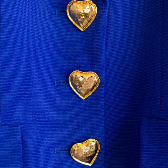 Yves Saint Laurent Encore Vintage S/S 1995 Royal Blue Gold Hearts Jacket Suit - Picture 11 of 16